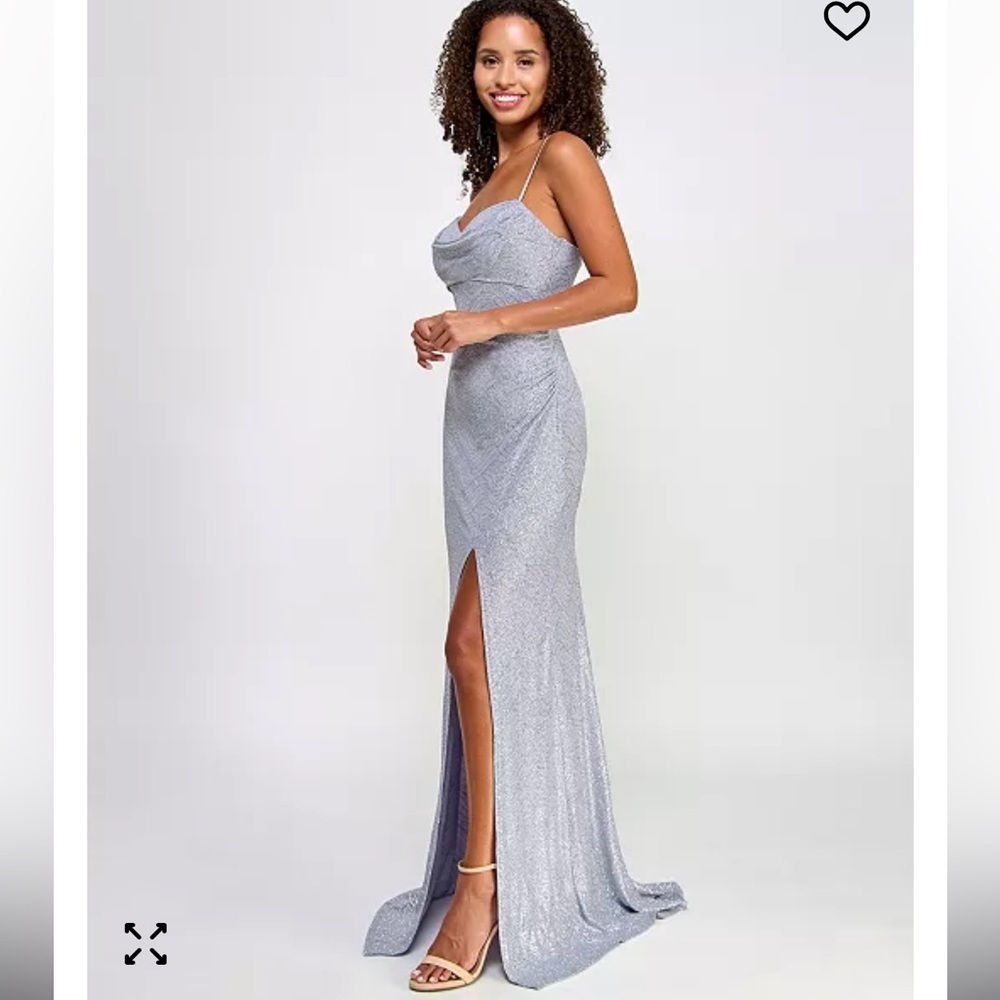 Emerald Sundae Juniors' Glitter Draped Front Gown XS